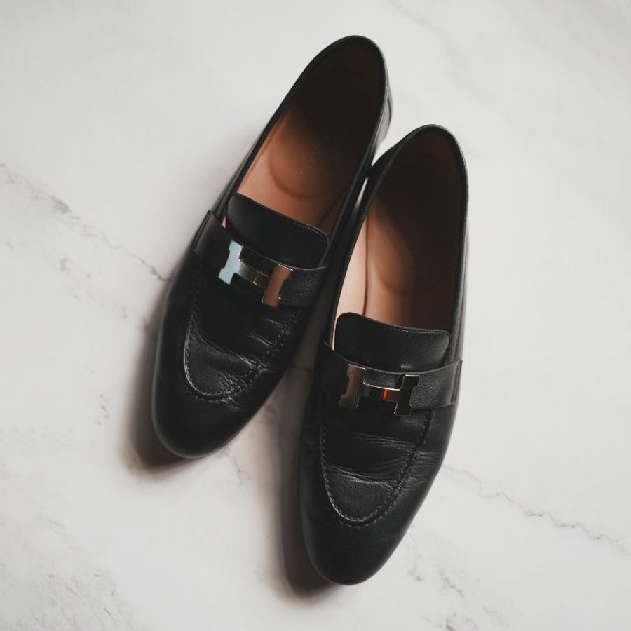 HERMES Paris loafer H樂福鞋 (黑/銀)-0