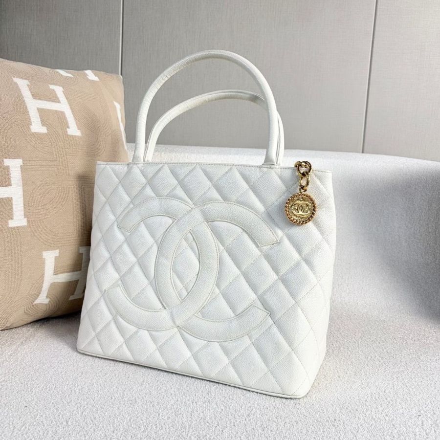 Chanel 中古希爾頓手提包 白金 荔枝皮 30*25*15 98新配件塵袋-6