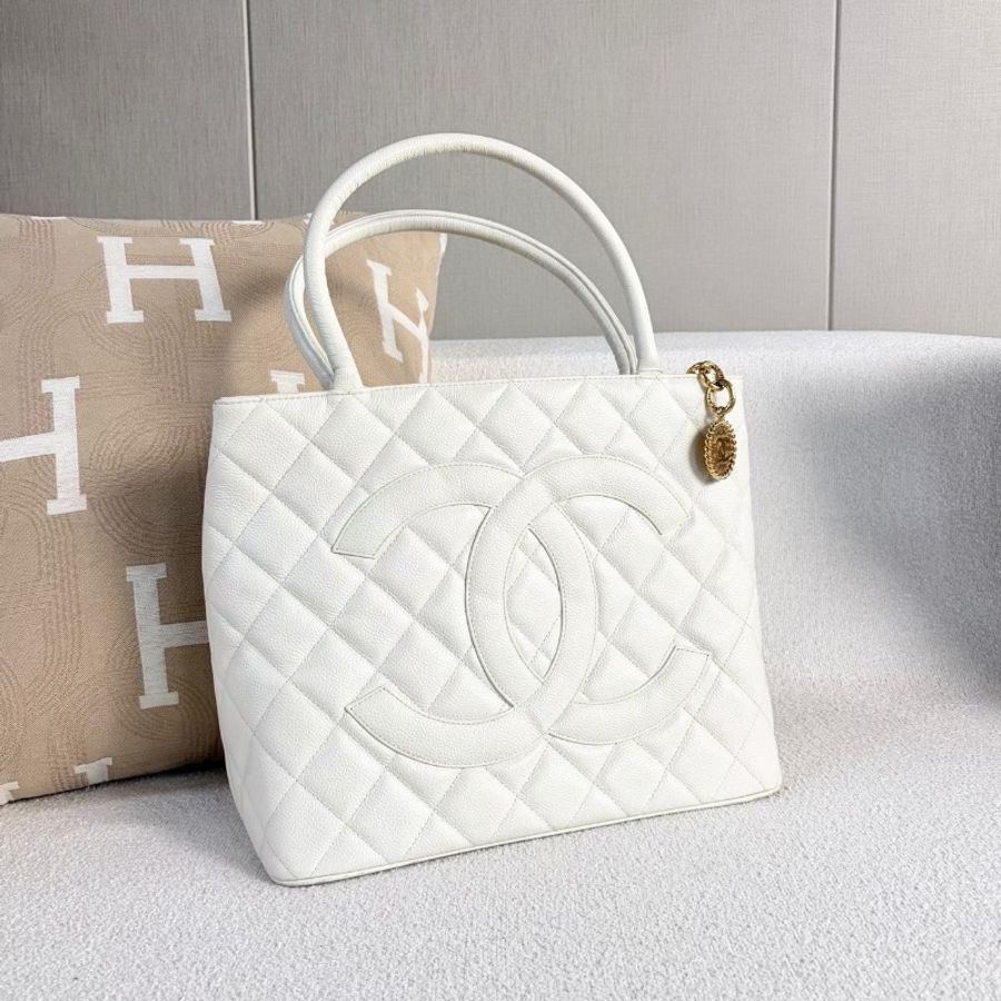 Chanel 中古希爾頓手提包 白金 荔枝皮 30*25*15 98新配件塵袋-7