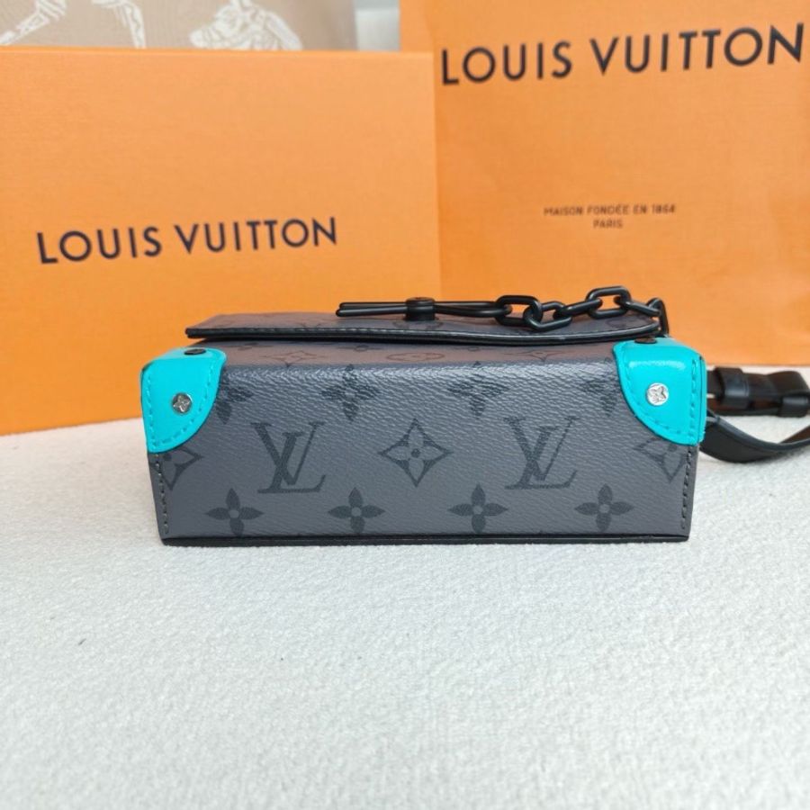 LV Steamer盒子包灰色 老花拼藍色 芯片款 17.5*11*6 98新配件盒子 塵袋 購證-4