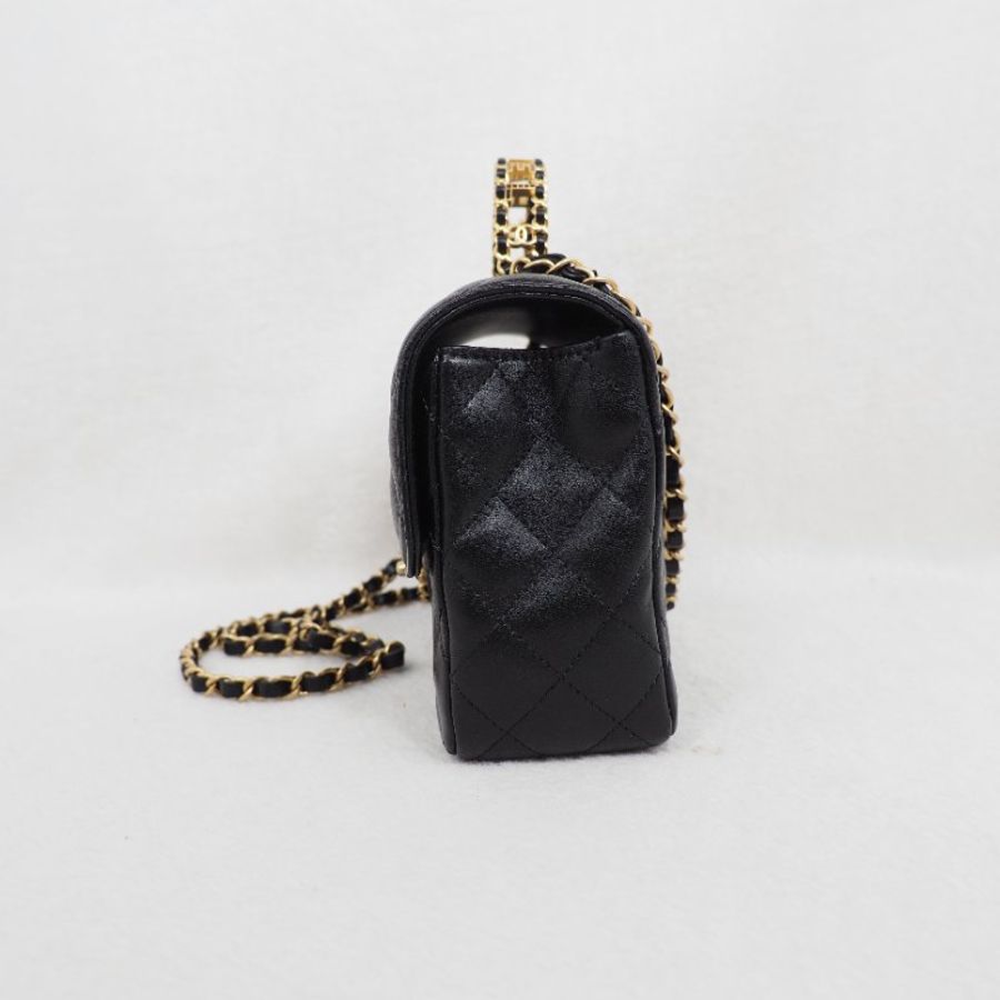 Chanel 24C CF23 Handle Black classic flap 香奈兒 黑色水鑽手柄單肩翻蓋包-7