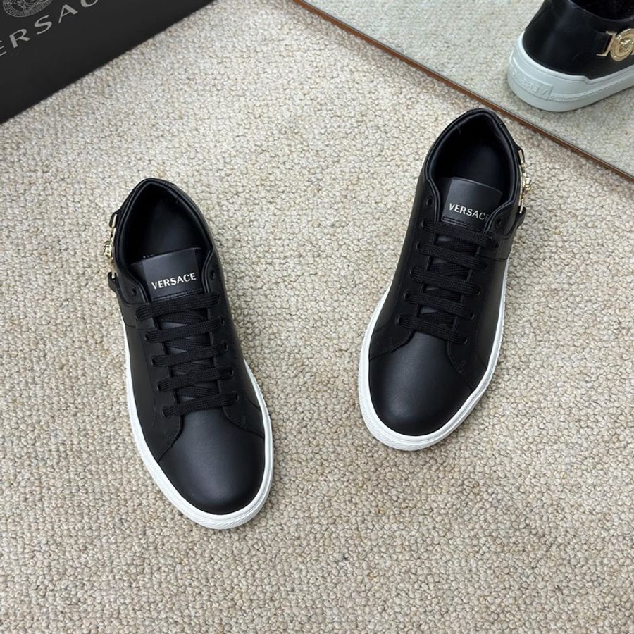 VERSACE 範思哲 黑色全皮系帶休閒鞋 板鞋 經典美杜莎浮雕標識 DST355DS 尺碼35-1