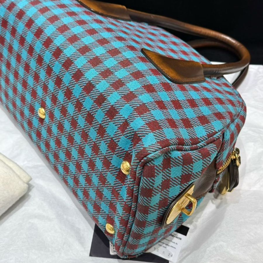 Prada 藍紅格紋保齡球包 小號31×15×24 98新配件塵袋-7