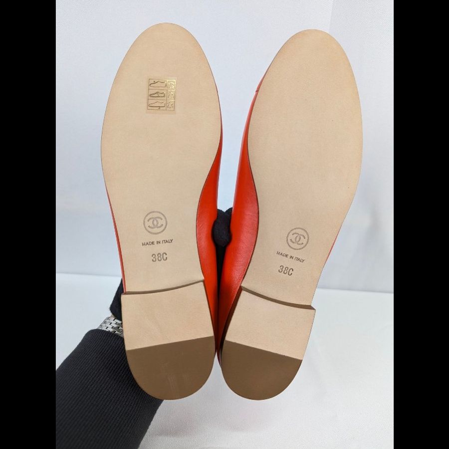 莉亞精品♡Chanel 橘紅蝴蝶結娃娃鞋 尺碼38 近新閒置-4