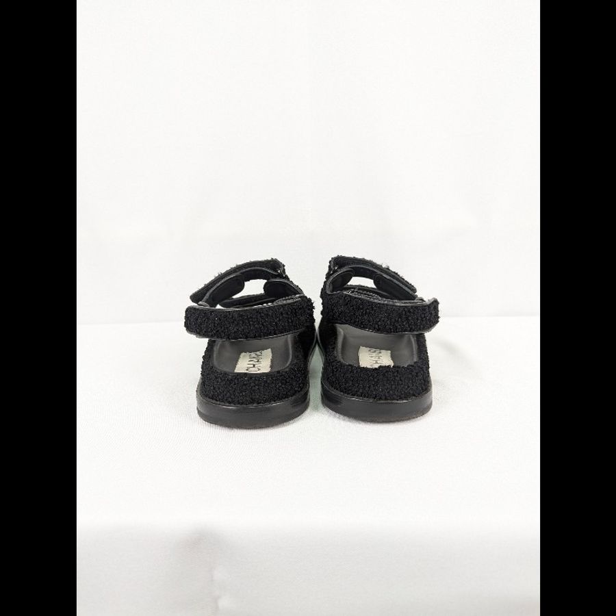 莉亞精品♡Chanel 毛呢魔鬼氈涼拖鞋 尺碼37.5 二手美鞋-4