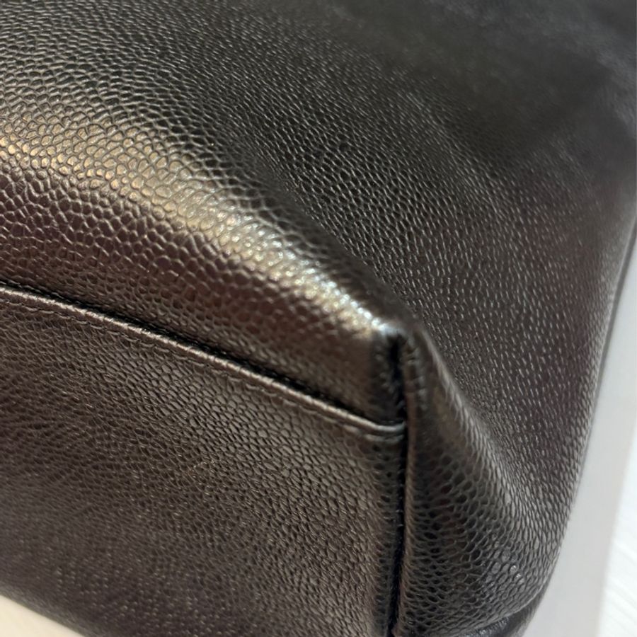 Chanel 黑金荔枝皮肩背購物托特包vintage-9