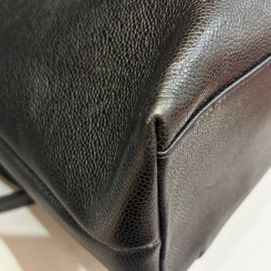 Chanel 黑金荔枝皮肩背購物托特包vintage-10