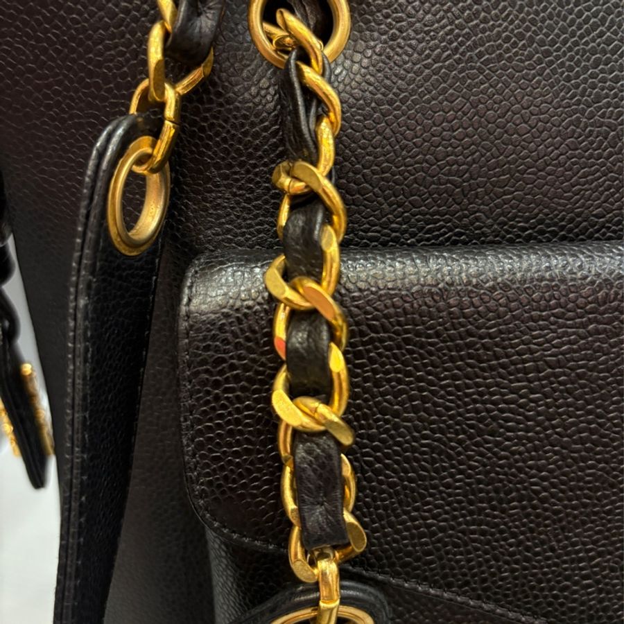 Chanel 黑金荔枝皮肩背購物托特包vintage-17