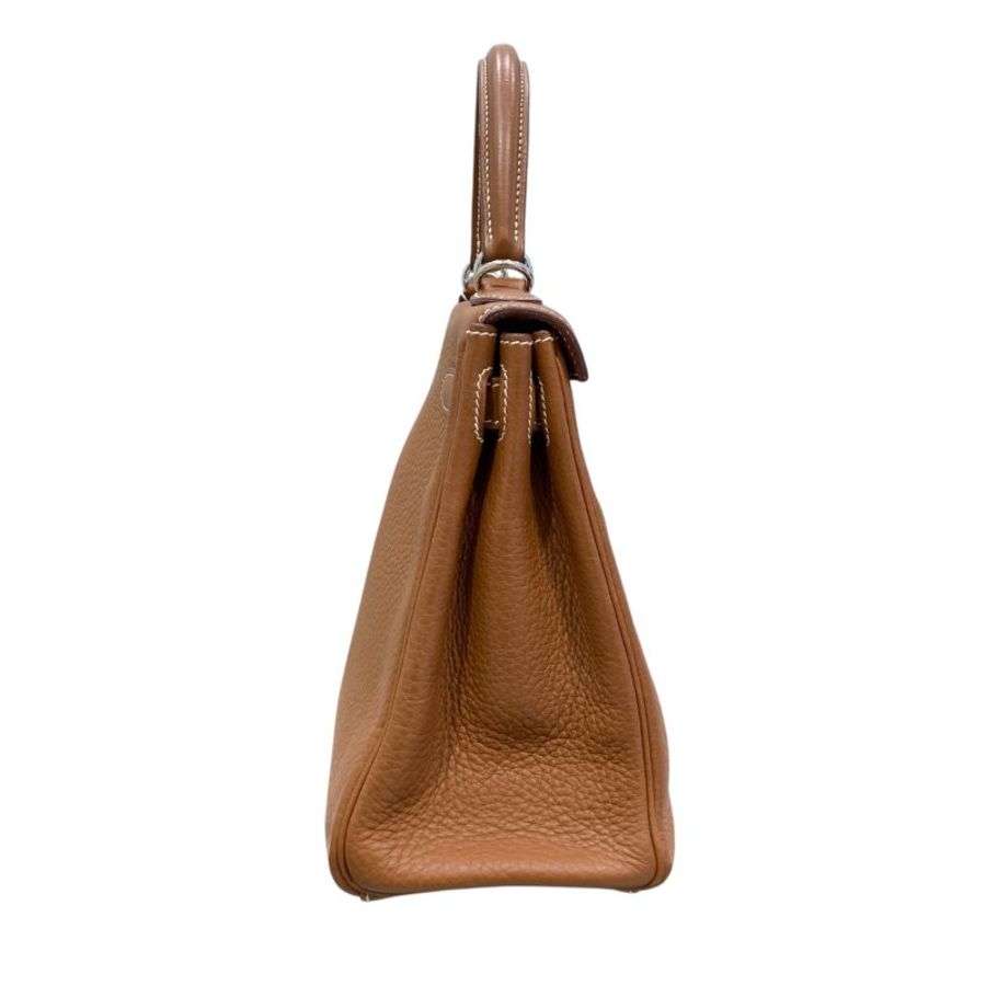 HERMES 愛馬仕 K刻 KELLY28 皮革 金棕色 銀釦-3