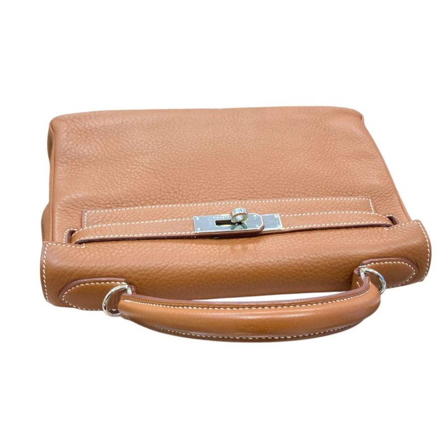 HERMES 愛馬仕 K刻 KELLY28 皮革 金棕色 銀釦-5