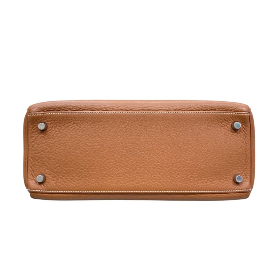 HERMES 愛馬仕 K刻 KELLY28 皮革 金棕色 銀釦-6