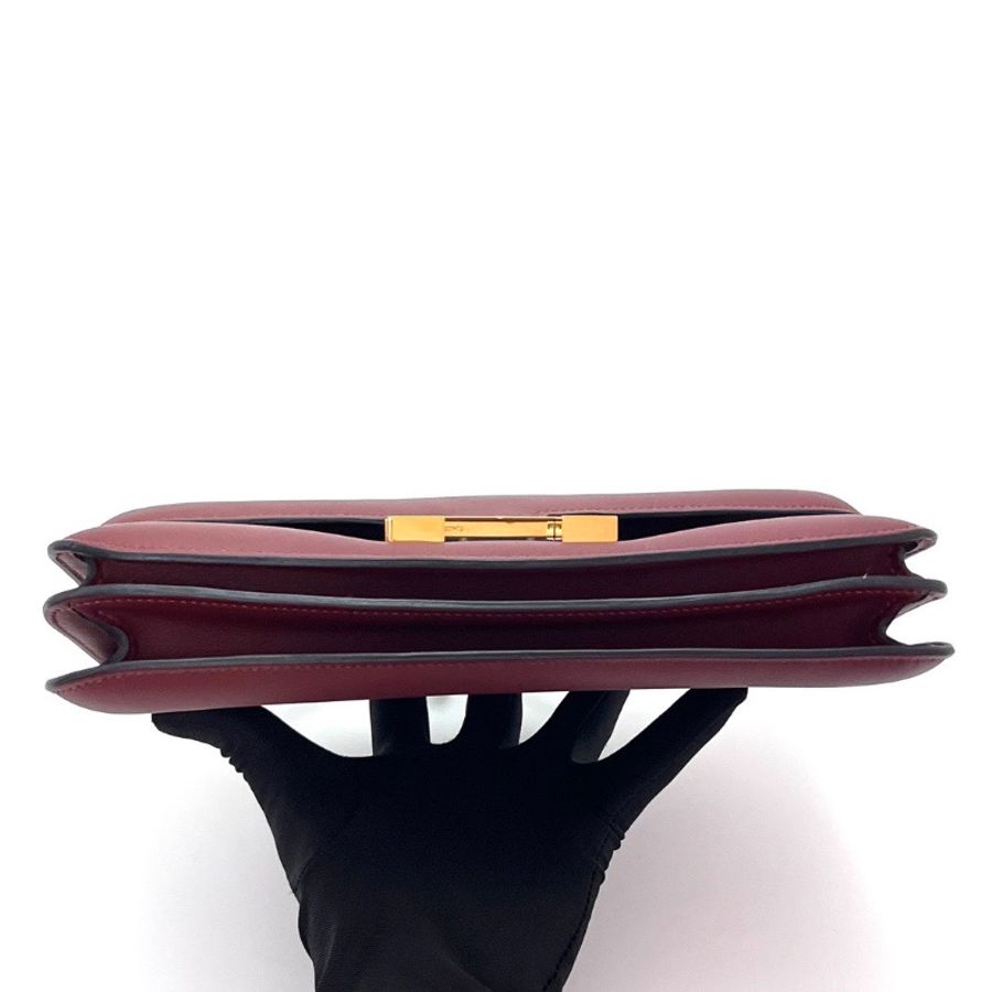 HERMES 波爾多紅金扣 橫版康康肩背斜背包25*13*3 98新配件塵袋-5