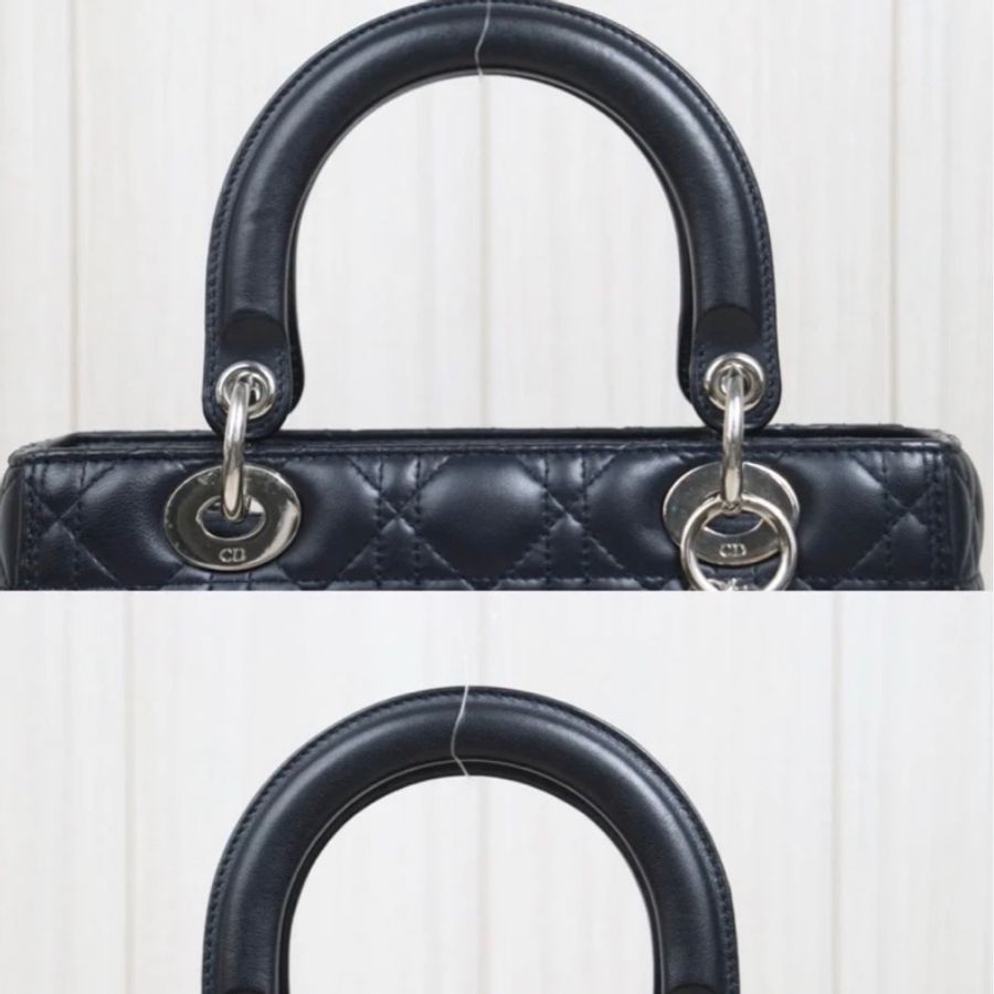 「JL精品代購」98新 Dior lady dior五格戴妃 海軍藍(接近黑)銀-5