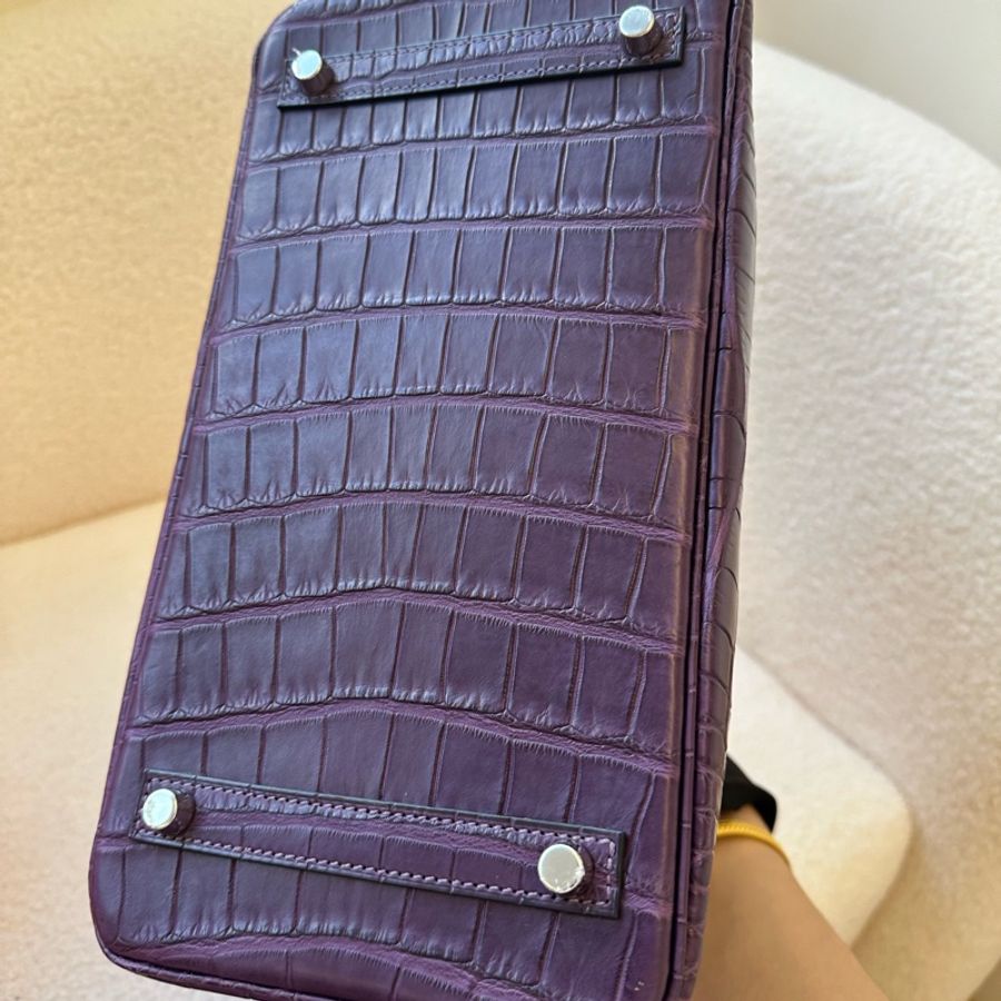 愛馬仕Hermès Birkin 30 霧面鱷魚皮 紫色銀扣-3