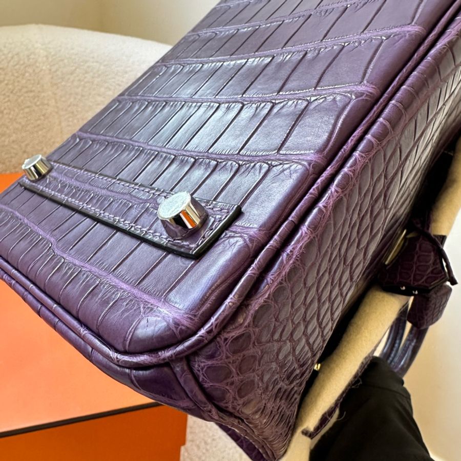 愛馬仕Hermès Birkin 30 霧面鱷魚皮 紫色銀扣-5