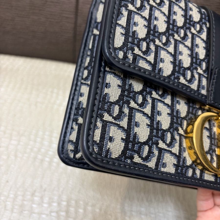 Dior 藍緹花布金釦30 Montaigne 肩斜背包-6