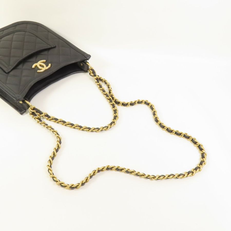 CHANEL 牛皮皮革24S Hobo金扣鏈帶手挽肩背兩用袋-4
