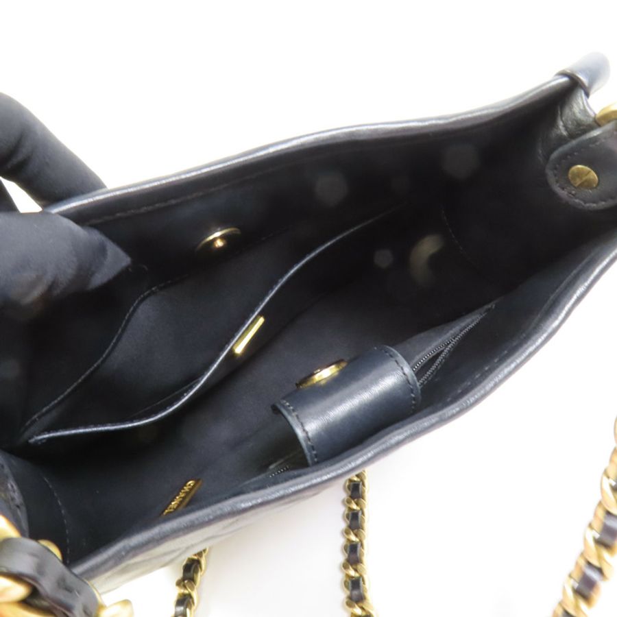 CHANEL 牛皮皮革24S Hobo金扣鏈帶手挽肩背兩用袋-6