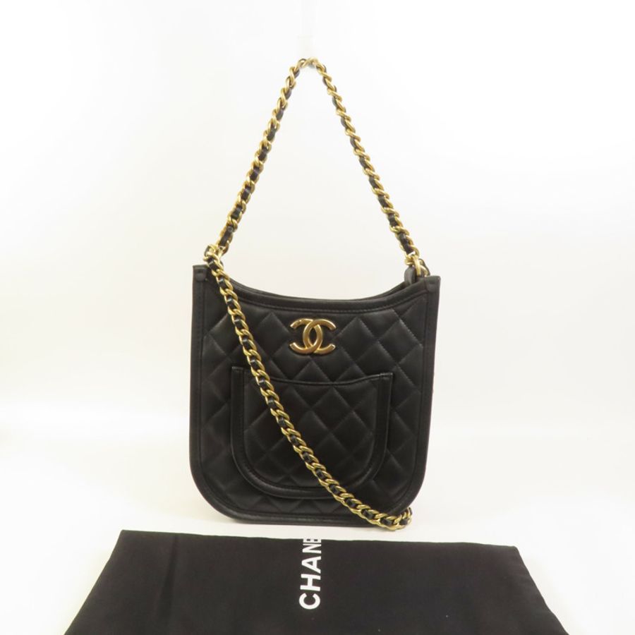 CHANEL 牛皮皮革24S Hobo金扣鏈帶手挽肩背兩用袋-9