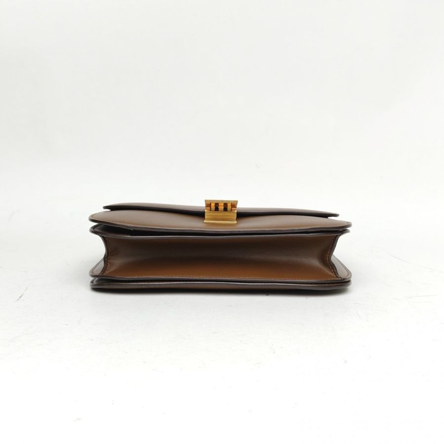 CELINE ClassicBox中號棕色牛皮金扣肩背包-3