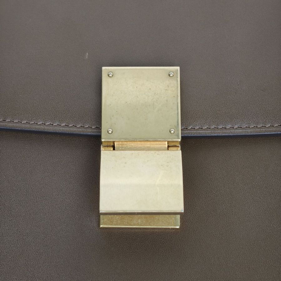 CELINE ClassicBox中號棕色牛皮金扣肩背包-4