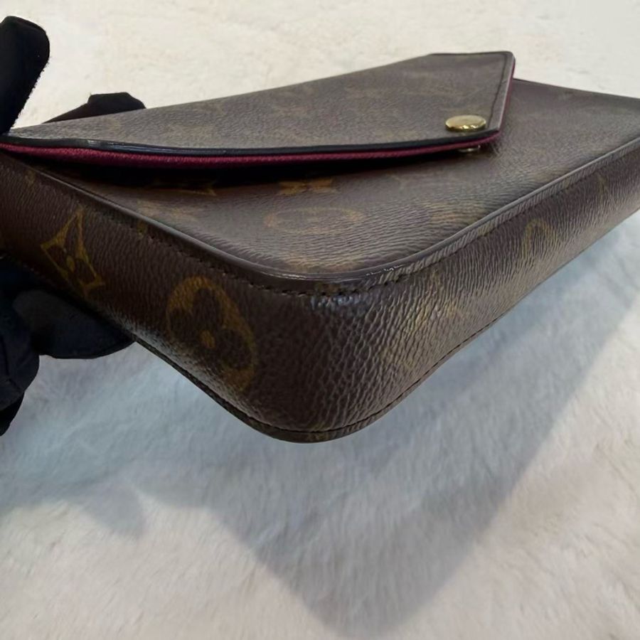 LV/路易威登 Felicie Pochette 經典老花 塗層帆布拼牛皮 三合一鏈條包腋下包手拿斜挎單肩包-7