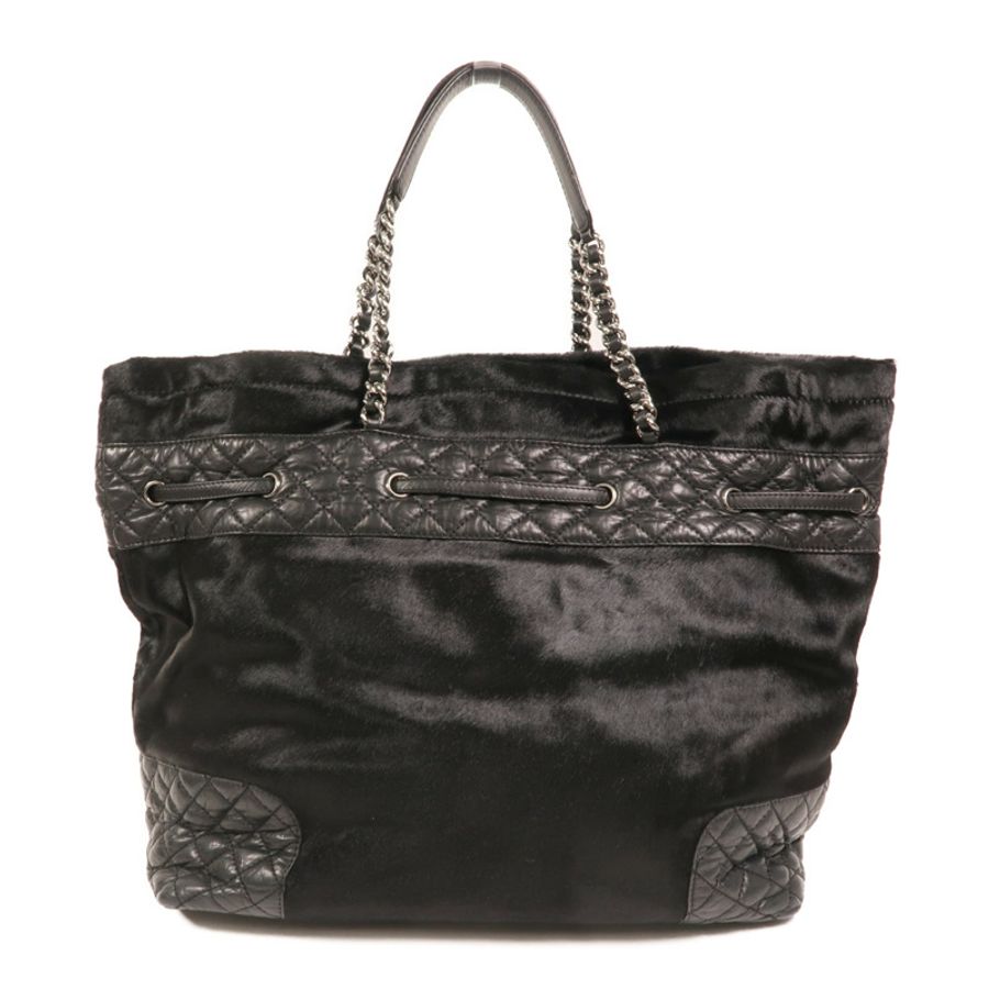 CHANEL 馬毛/牛皮皮革Totebag銀扣鏈帶手挽袋-1