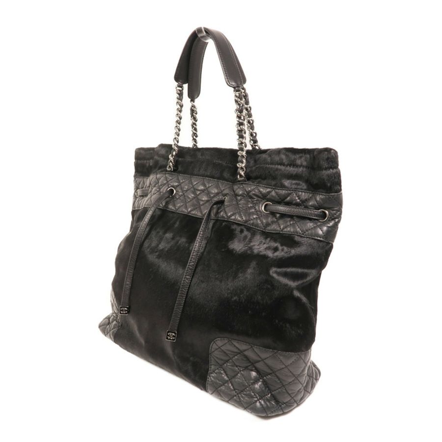 CHANEL 馬毛/牛皮皮革Totebag銀扣鏈帶手挽袋-2
