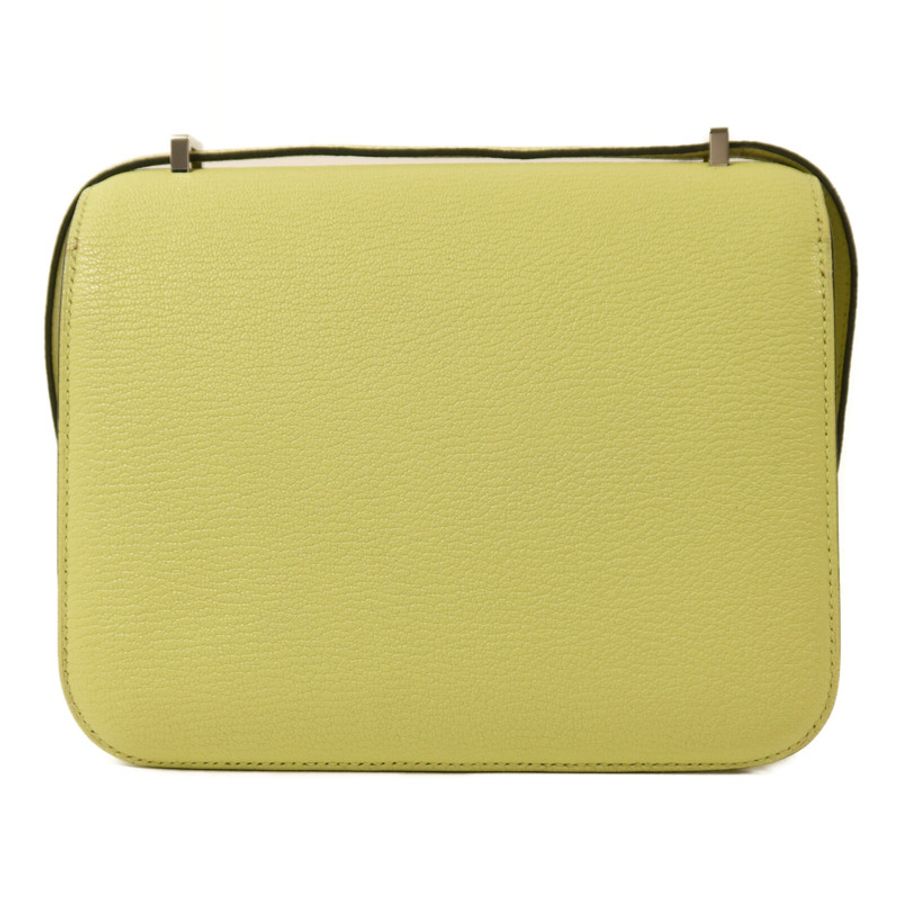 HERMES Chevre皮革Constance Mini銀扣肩背袋Jaune Bourgeon-1