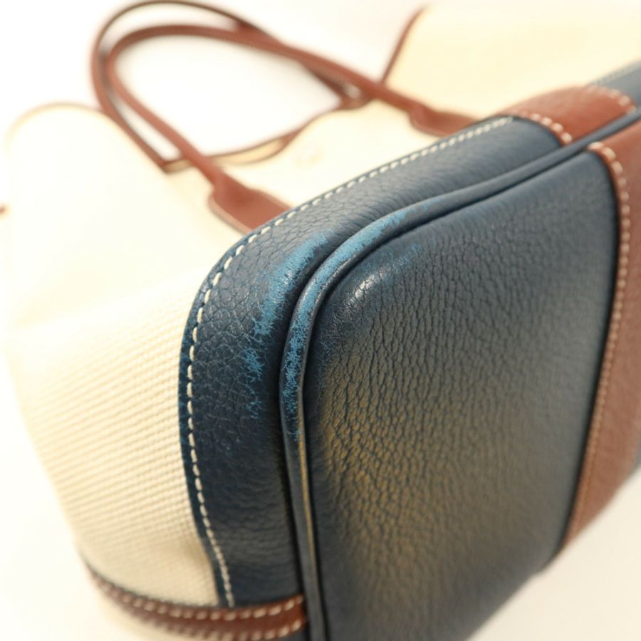 HERMES 帆布Garden Party PM銀扣手挽袋Blanc-11