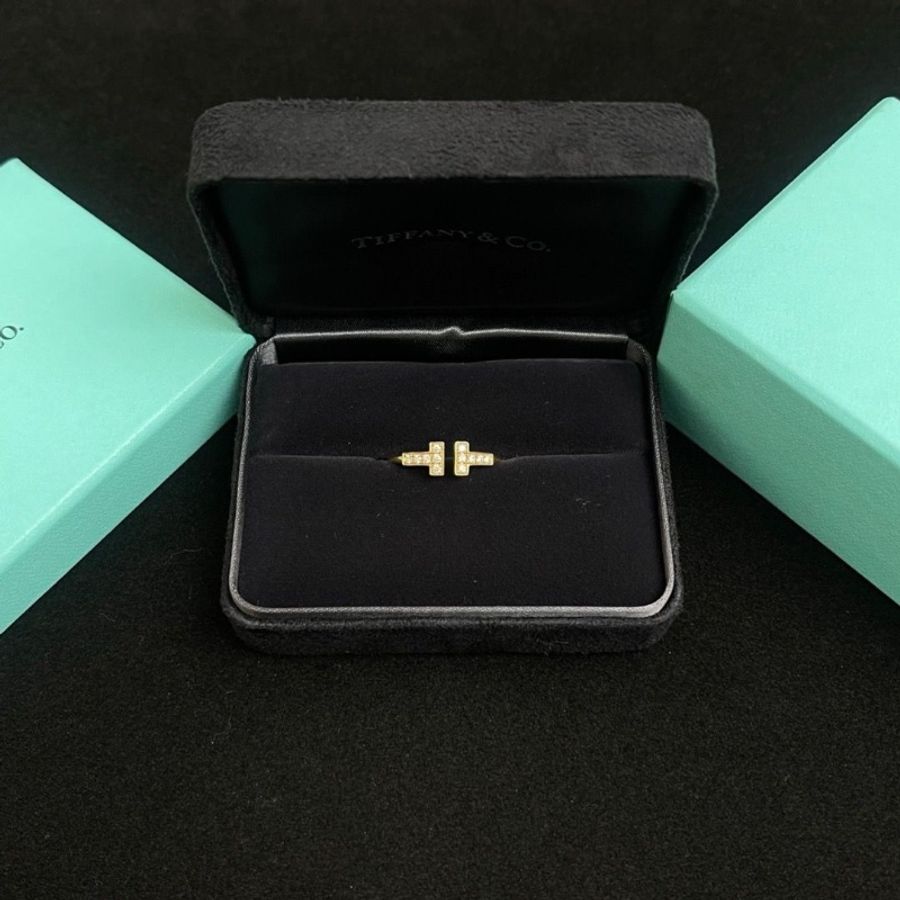 Tiffany 18k黃金雙T滿鑽戒指 尺碼56碼 9新配件盒子-1