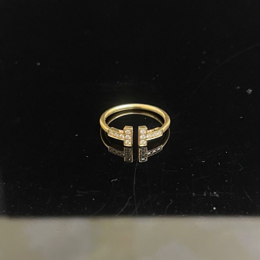 Tiffany 18k黃金雙T滿鑽戒指 尺碼56碼 9新配件盒子-2