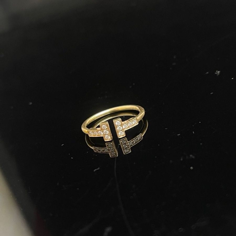 Tiffany 18k黃金雙T滿鑽戒指 尺碼56碼 9新配件盒子-3