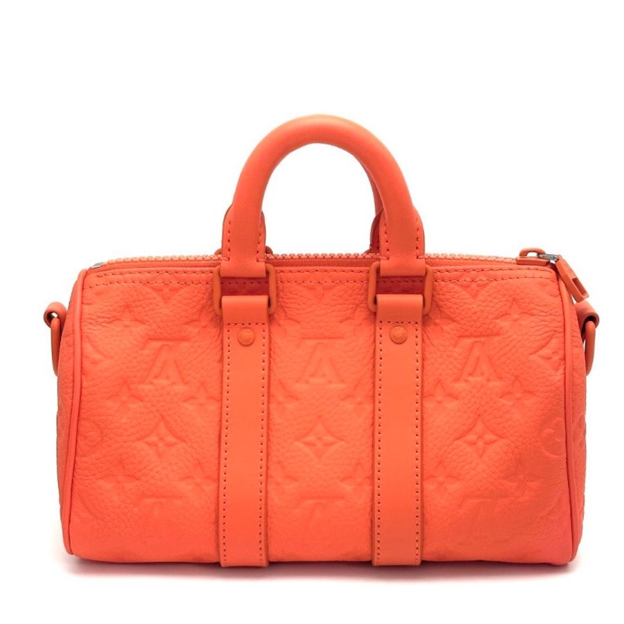 LV Keepall25橙色壓花 手提肩背斜背包 25*15*11 99新配件塵袋 芯片款-4