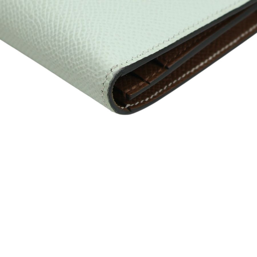 淺綠 金棕色 Epson牛皮 Bearn Verso 兩折 長夾 K刻 銀釦【HERMES 愛馬仕】 H039785CK-12