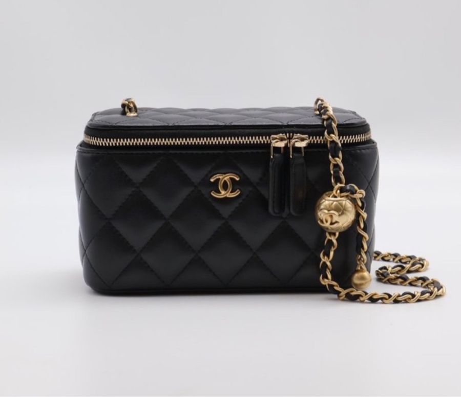 CHANEL 香奈兒 黑色 金球 化妝包 方盒子-0