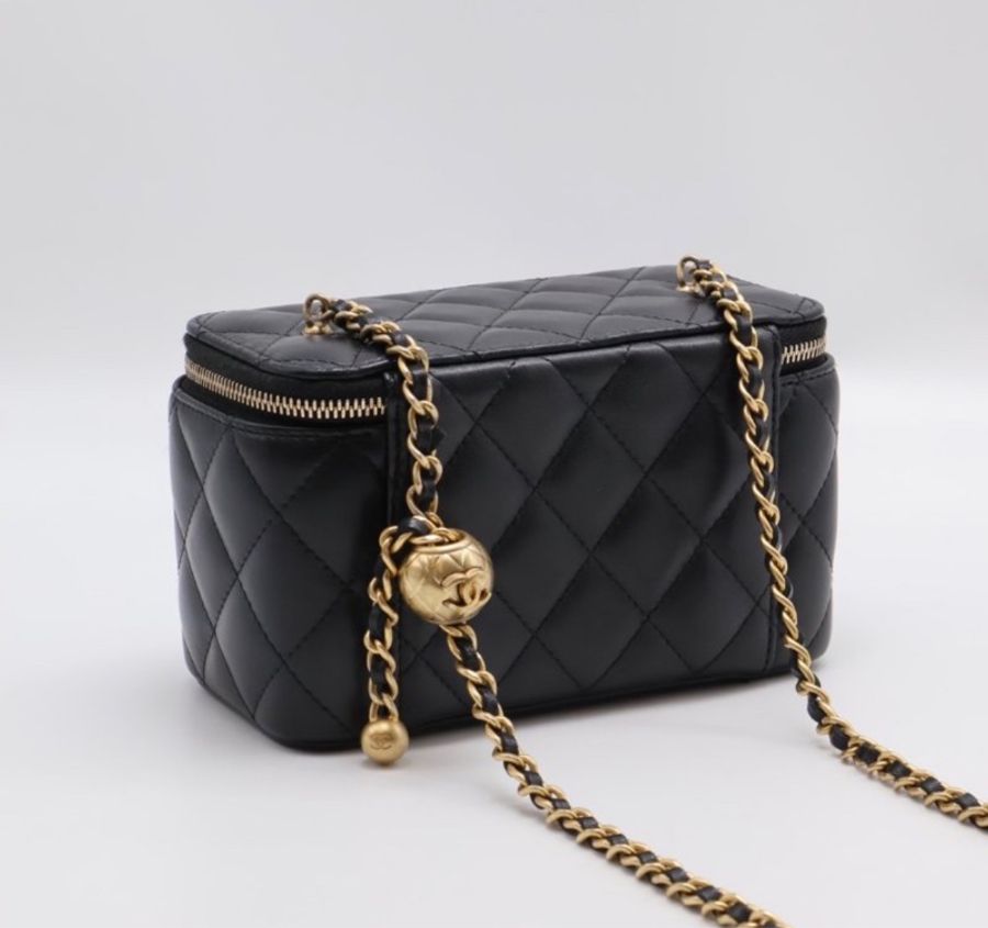 CHANEL 香奈兒 黑色 金球 化妝包 方盒子-10