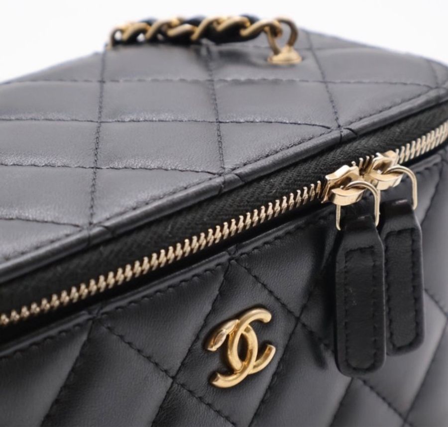 CHANEL 香奈兒 黑色 金球 化妝包 方盒子-13