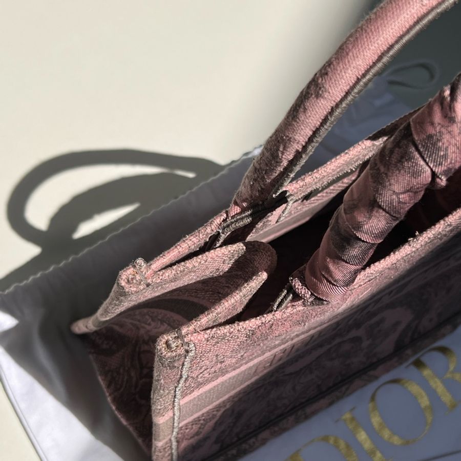 Dior動物園粉色小號Book Tote+送一條綁在提把粉色絲巾喔🫶-13
