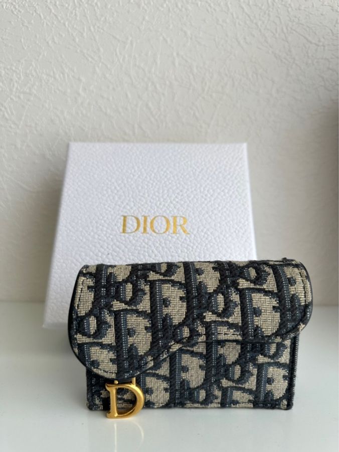 Dior 超美藍色提花卡包💕零錢包超美藍色-0