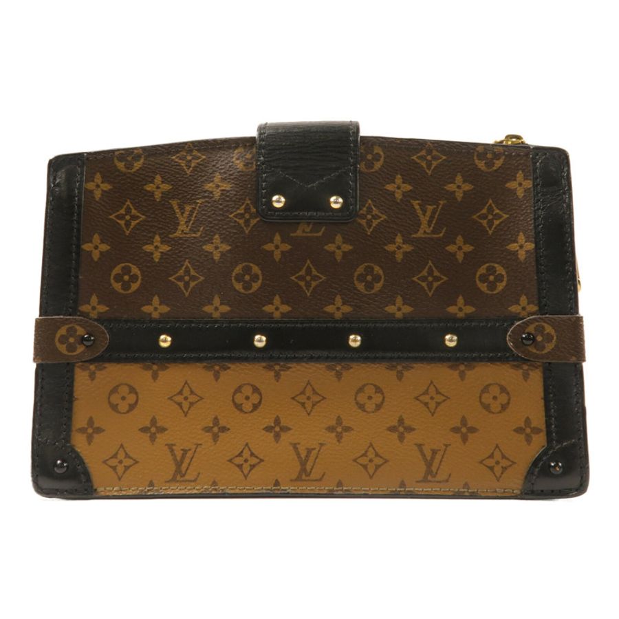 LOUIS VUITTON Monogram Reverse Trunk Clutch金扣肩背袋棕色-1
