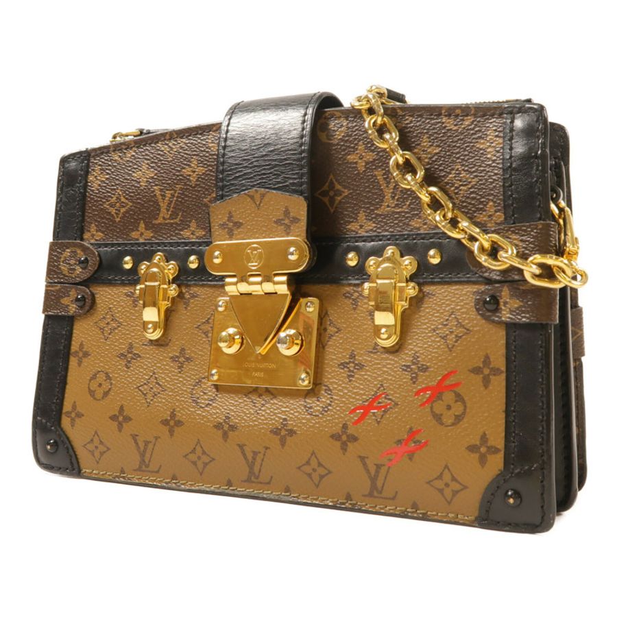 LOUIS VUITTON Monogram Reverse Trunk Clutch金扣肩背袋棕色-2