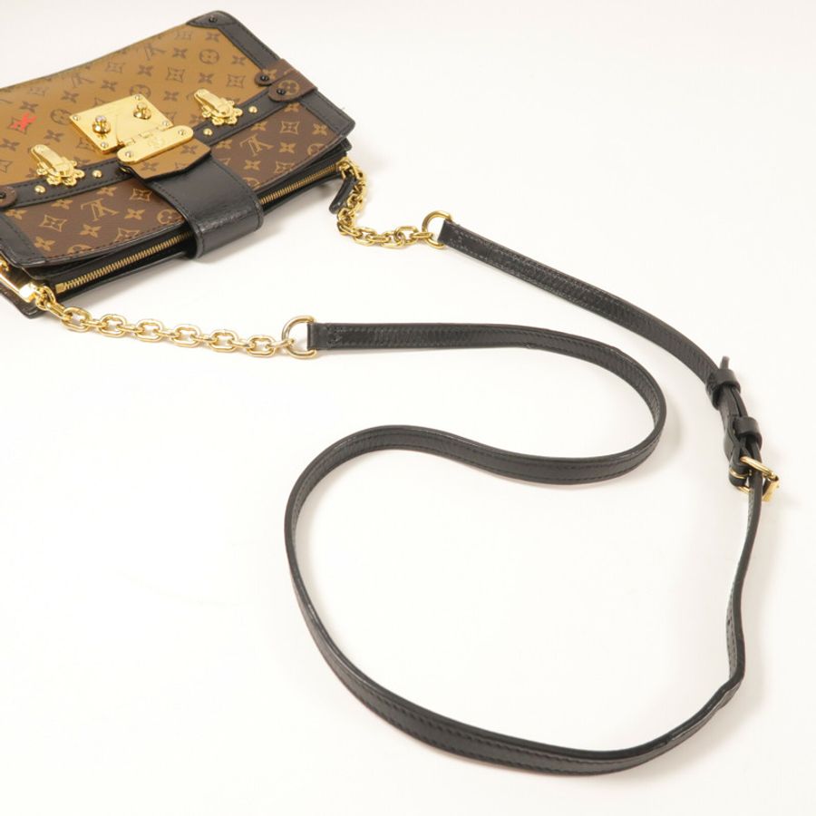 LOUIS VUITTON Monogram Reverse Trunk Clutch金扣肩背袋棕色-8