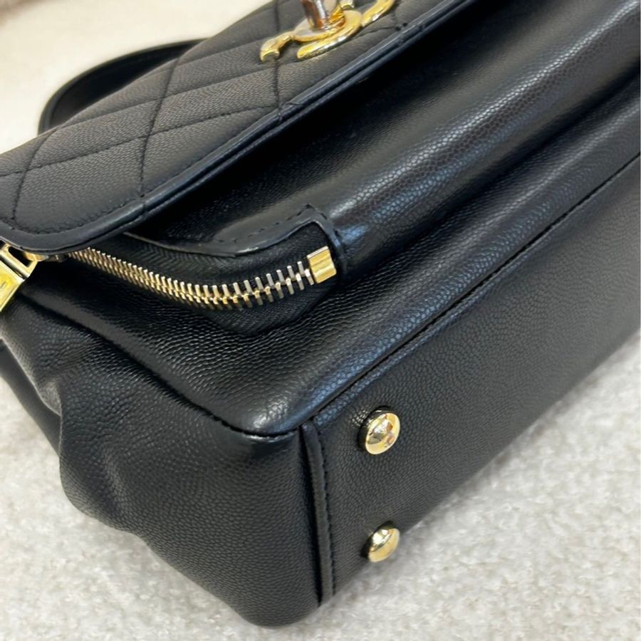 chanel 香奈兒 黑金荔枝紋牛皮 Affinity 郵差包 牛皮手提單肩斜挎包 小號 有卡 30開 尺寸:19*7*14cm-12