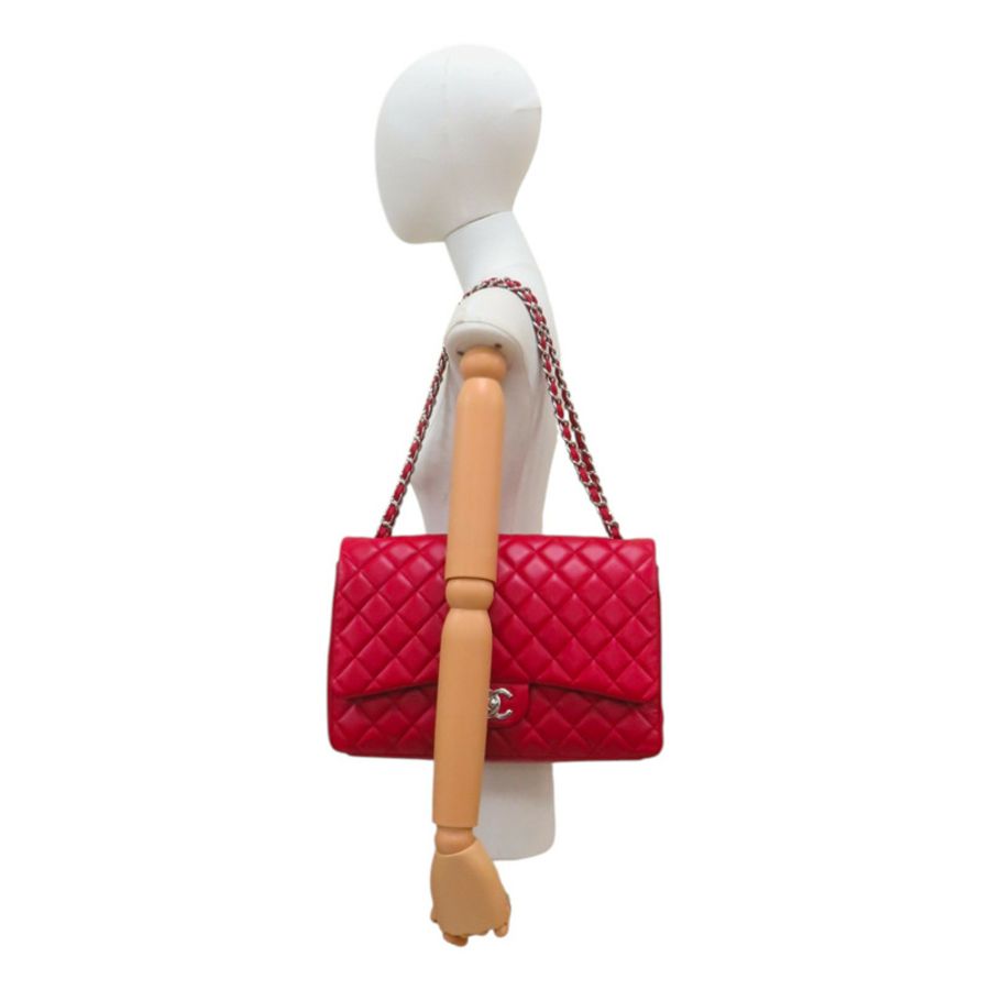 紅色 羊皮 MAXI JUMBO COCO 33 肩背包 銀扣【CHANEL 香奈兒】 A58601-10