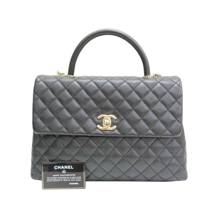 黑色 荔枝紋 牛皮 COCO Handle Maxi 兩用包 金扣【CHANEL 香奈兒】-10