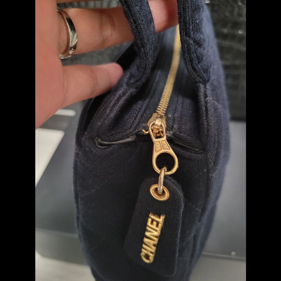 Chanel Vintage bag Chanel 31 cloth bag 藍色菱格紋手提包-4
