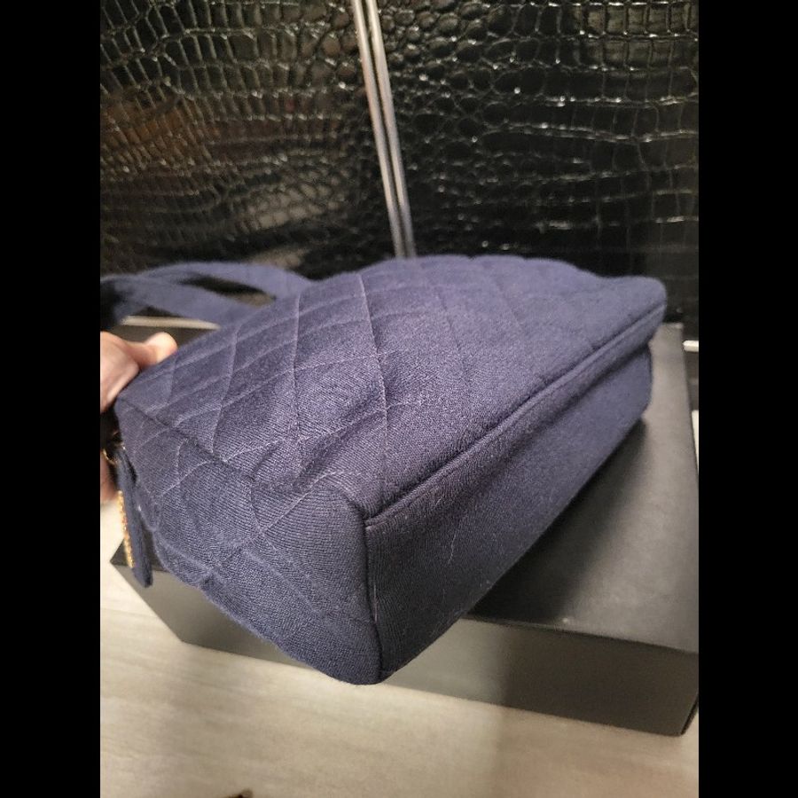 Chanel Vintage bag Chanel 31 cloth bag 藍色菱格紋手提包-5