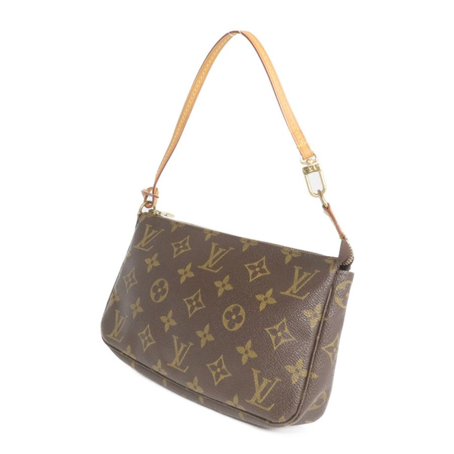 LOUIS VUITTON Monogram Pochette Accessoires金扣手挽袋棕色-2