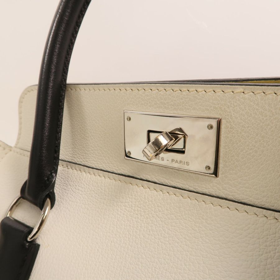 HERMES Evercolor皮革Toolbox 20銀扣手挽肩背兩用袋Blanc/Noir/Jaune Poussin-15